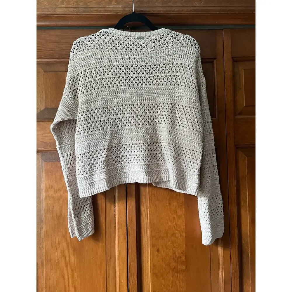 Hurley Women's Easy Times Crochet Cropped Pullover Sweater Moonlight Tan Size XS